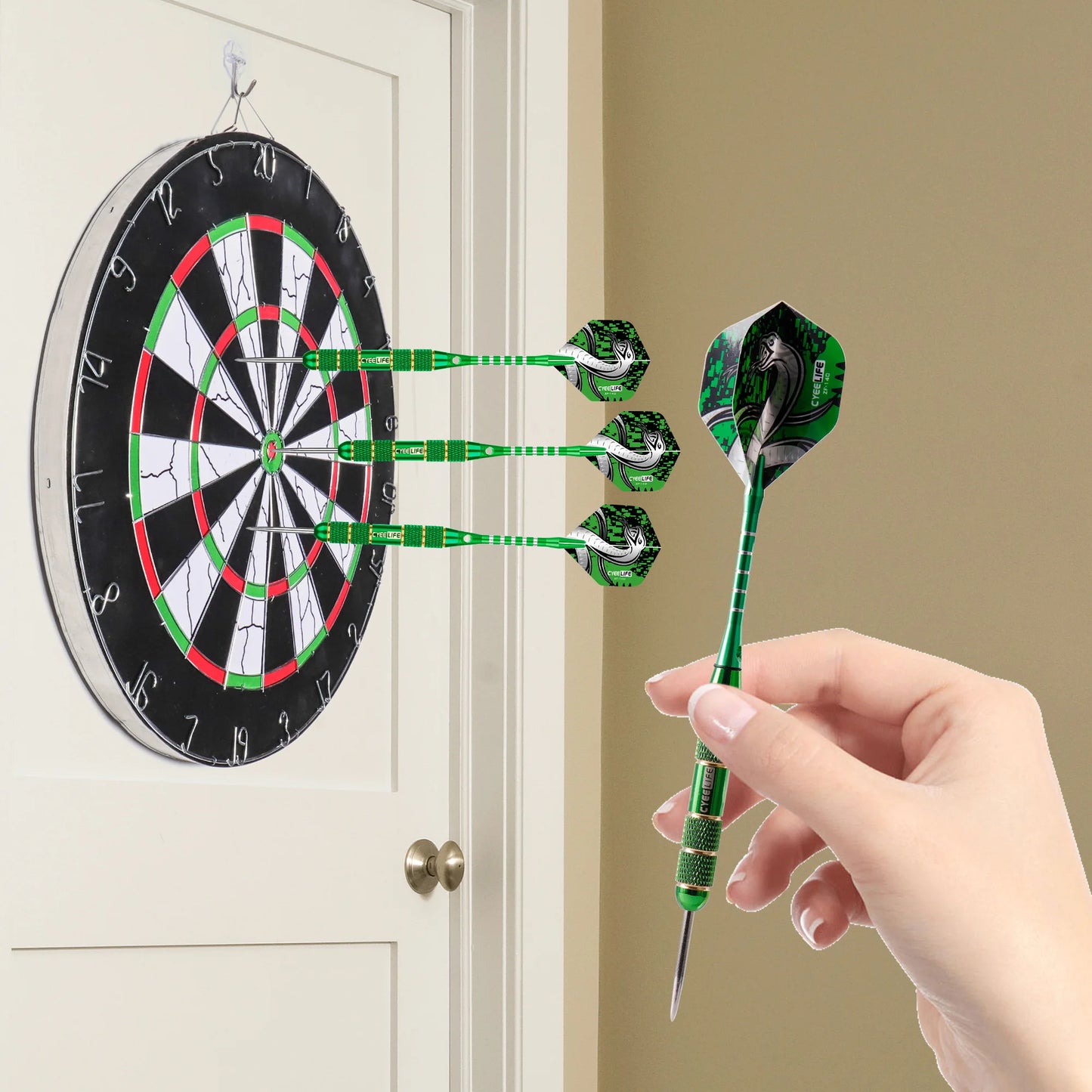 24G Professional Dart Set 3PCS Steel Tip Darts Flights Anti-Fall Hard Dart Pure Copper Dart Flying for Dartboard Green