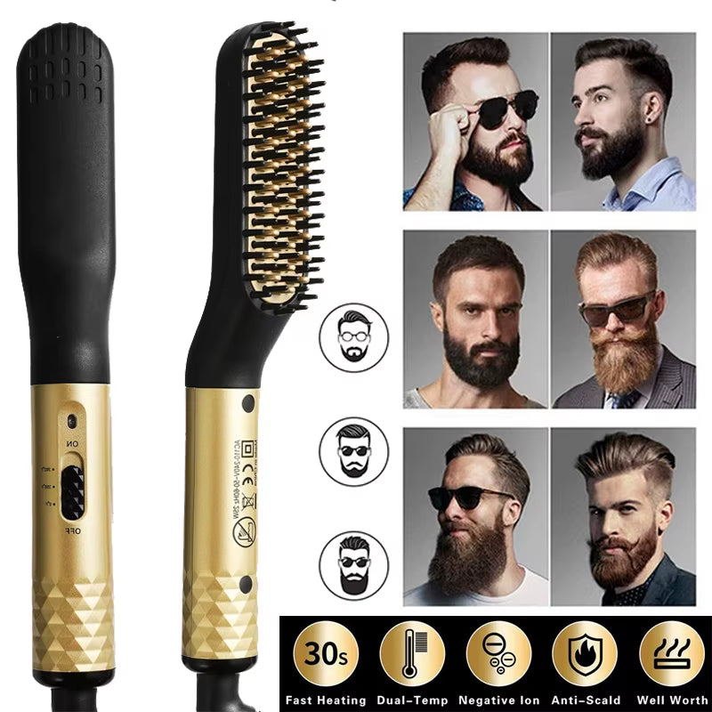 Multifunctional Mini Beard Straightener Quick Heated Comb Anti-Scald for Men Beard and Hair One-Piece Styling Straight Hair Comb