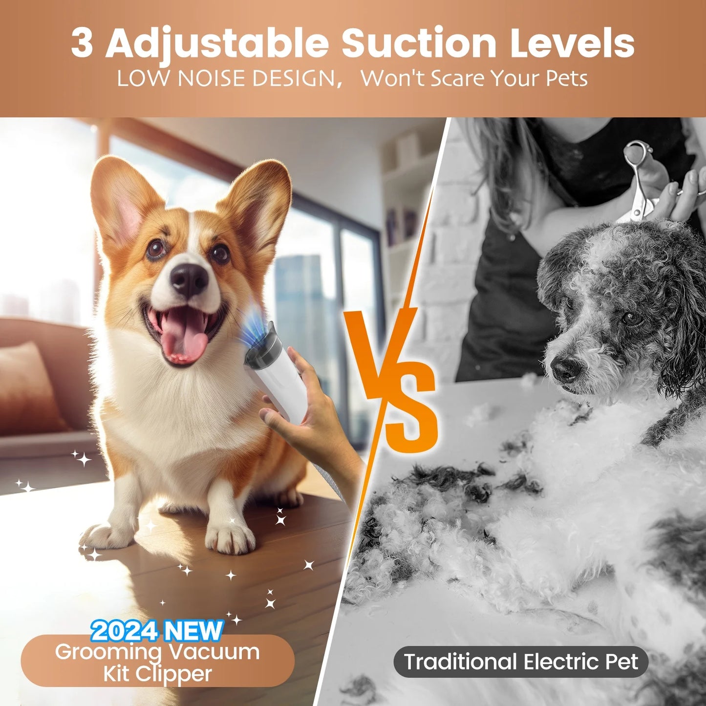 Dog Grooming Kit, 5 Grooming Tools, Pet Grooming Vacuum, Dog Clippers Kit, Low Noise, PG50