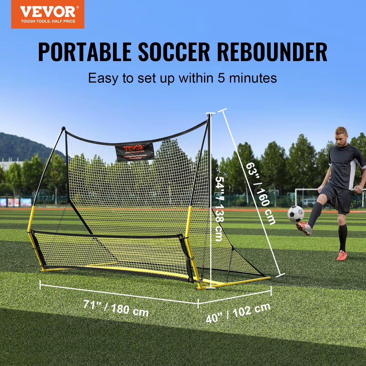 Succebuy Soccer Trainer 2 in 1 Rebounder Net Iron Soccer Practice Equipment Sports Football Rebounder Wall Forteam Solo Training