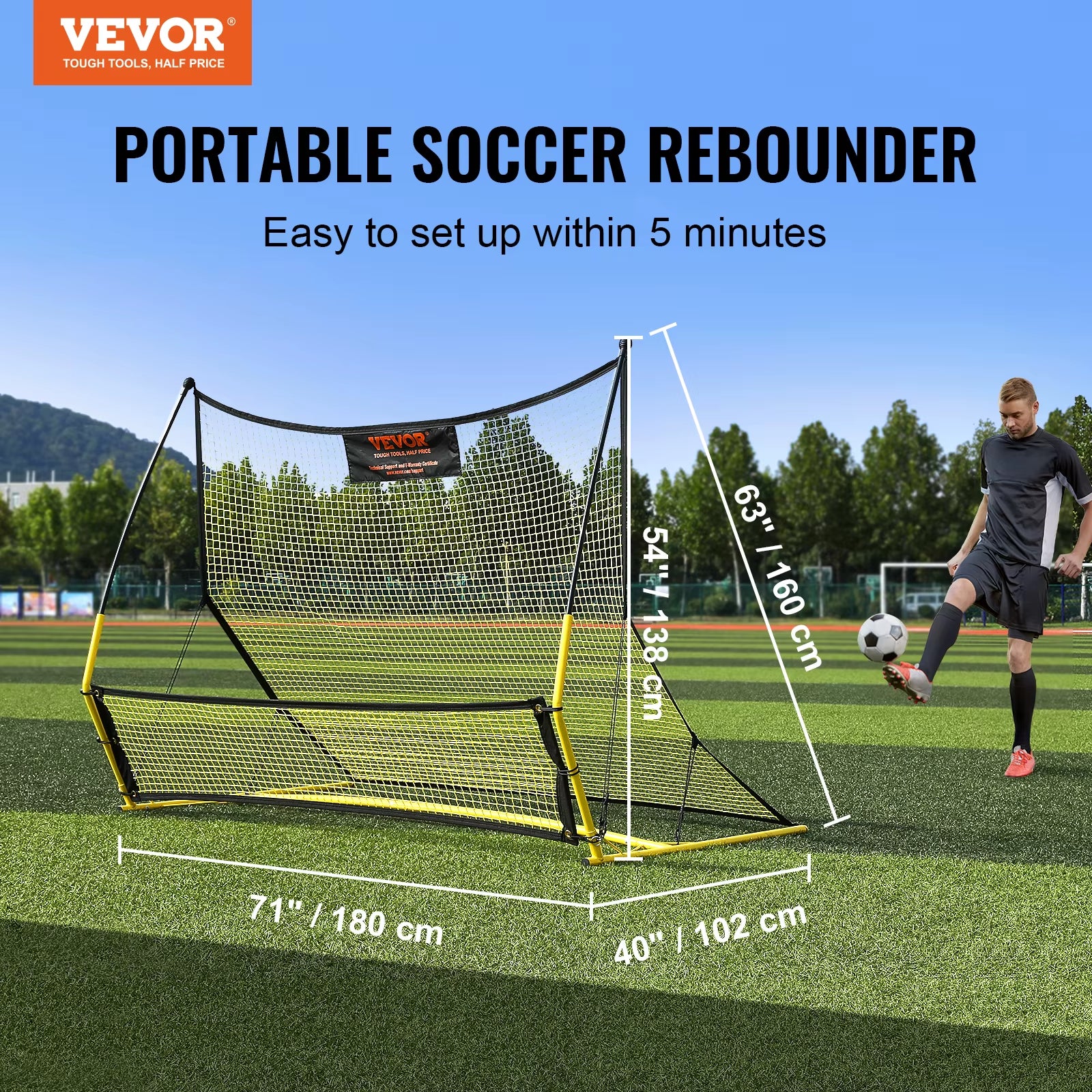 Succebuy Soccer Trainer 2 in 1 Rebounder Net Iron Soccer Practice Equipment Sports Football Rebounder Wall Forteam Solo Training