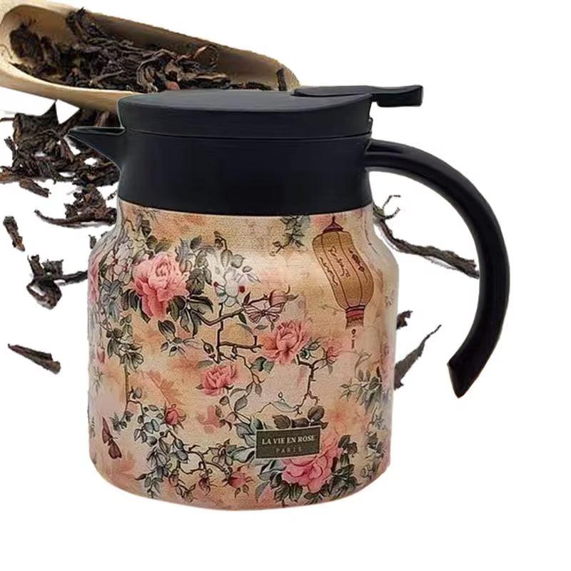 Vintage Floral Pattern Tea Thermos Coffee Pot Tea Separation Thermal Insulation Pot Household Simple Pattern Exquisite