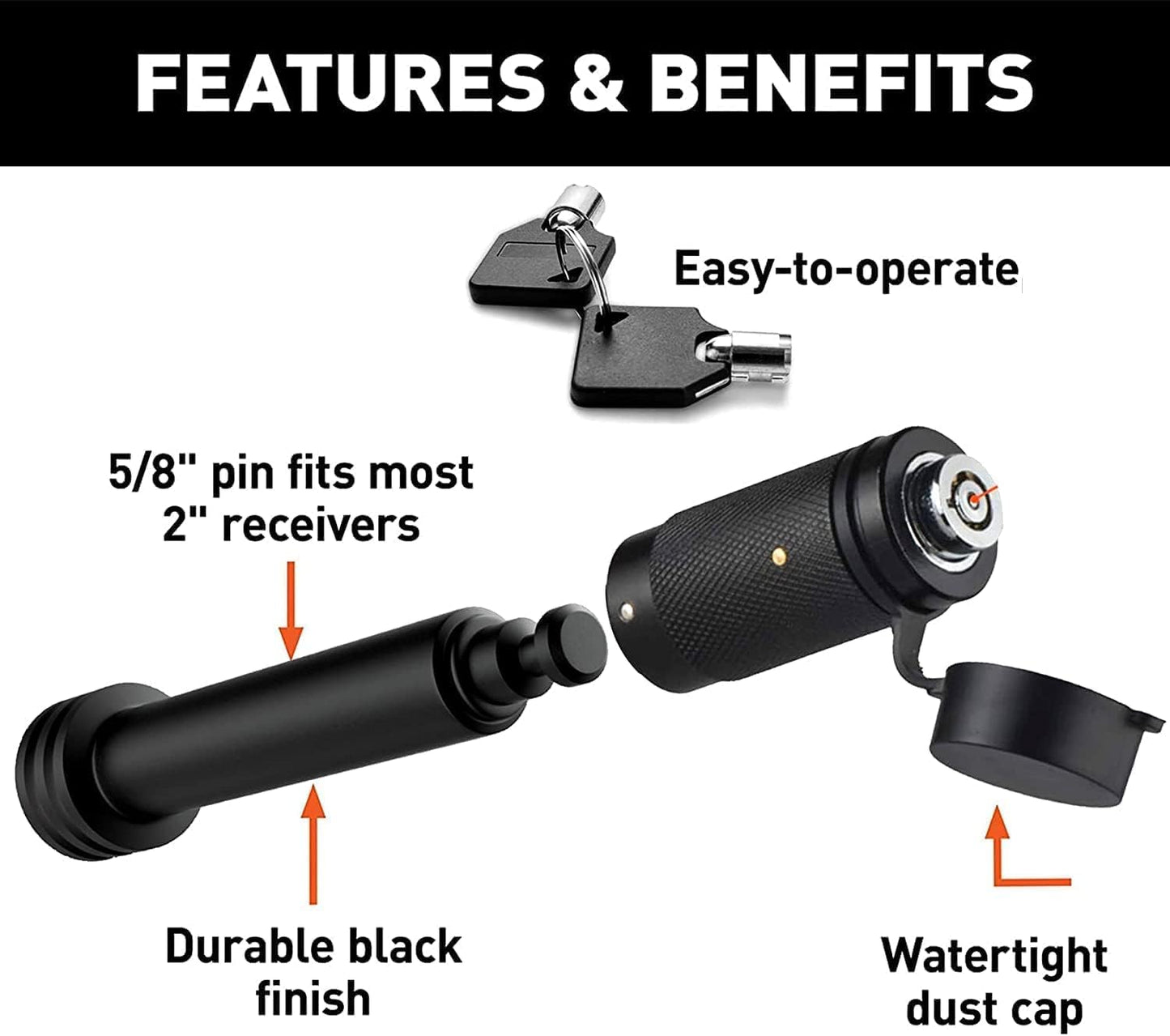 American Flag Trailer Hitch Cover for 2 Inch Receivers（With 5/8-Inch Pin Diameter Trailer Hitch Lock ） (Black)