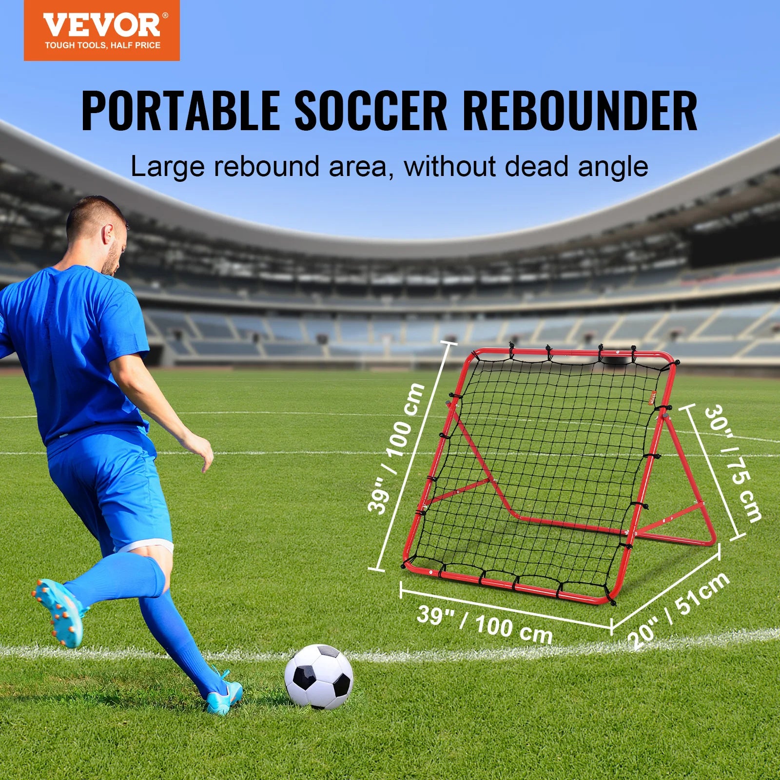 Succebuy Soccer Rebounder Rebound Net Portable Football Training Gifts Adjustable Angles Goal Net Aids & Equipment Easy Set Up