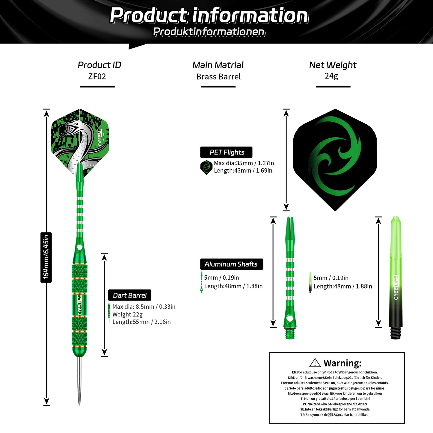 24G Professional Dart Set 3PCS Steel Tip Darts Flights Anti-Fall Hard Dart Pure Copper Dart Flying for Dartboard Green