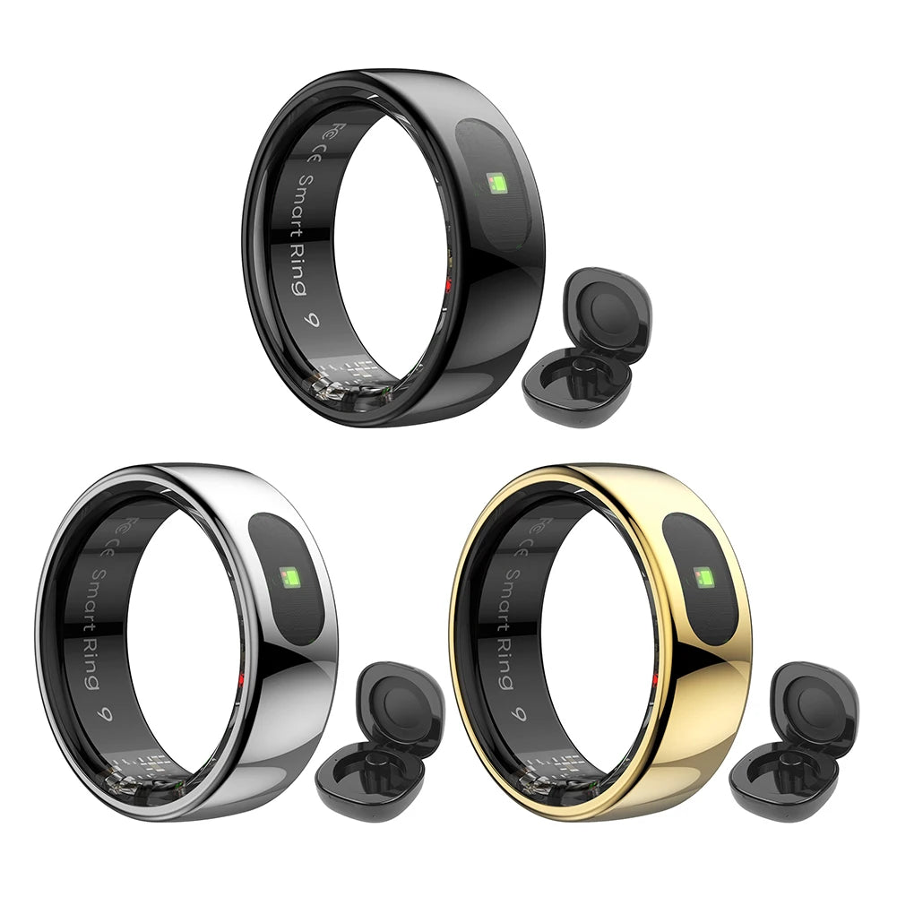 Smart Ring R08 Womens Men Electronic Smartring 5ATM Waterproof Blood Oxygen Pressure Health Monitor with Charging Case for Phone