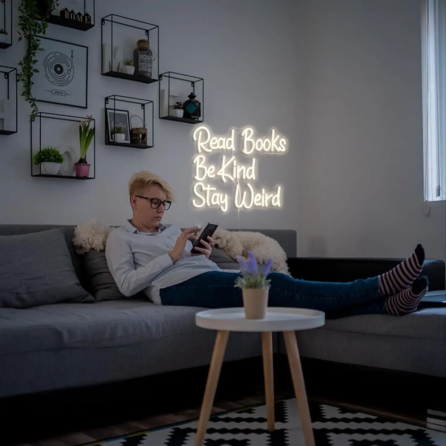 Read Books Be Kind Stay Weird Neon Sign LED Neon Sign Dimmable USB Power Supplied for Bedroom Teacher Library Birthday Gifts
