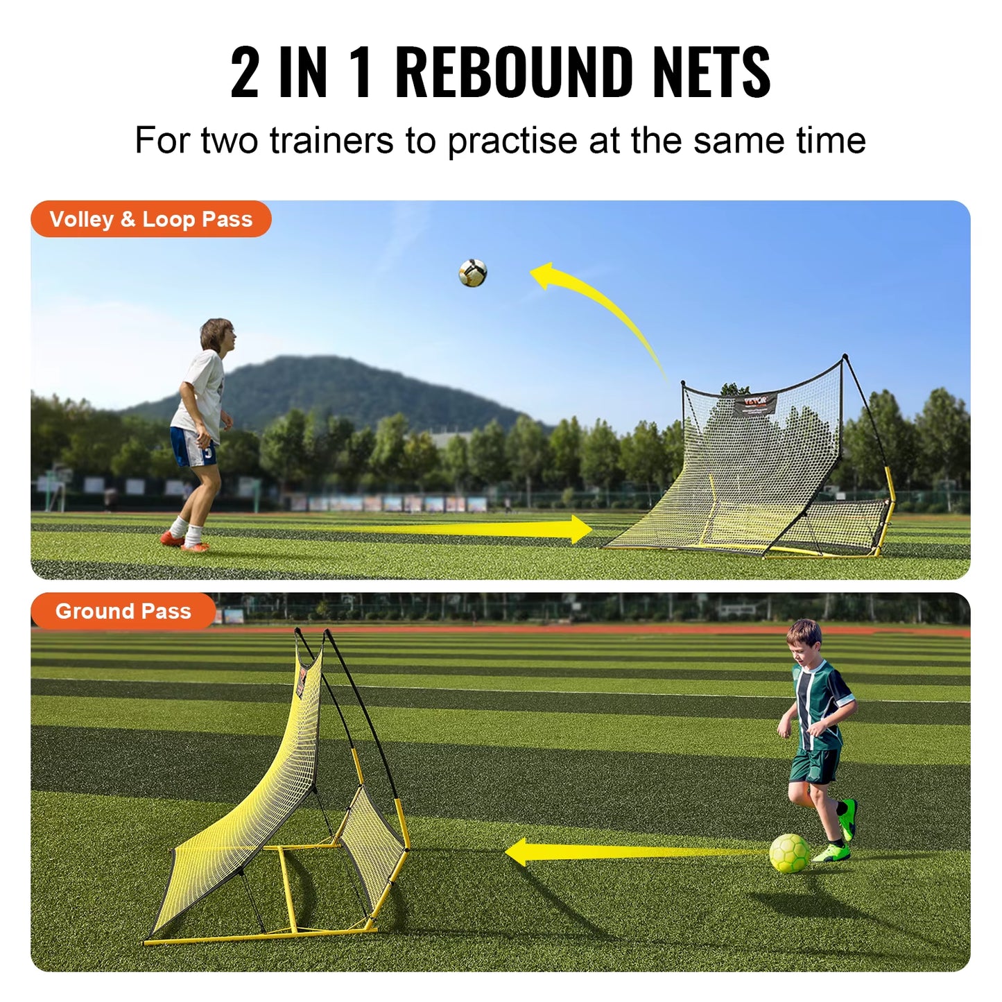 Succebuy Soccer Trainer 2 in 1 Rebounder Net Iron Soccer Practice Equipment Sports Football Rebounder Wall Forteam Solo Training