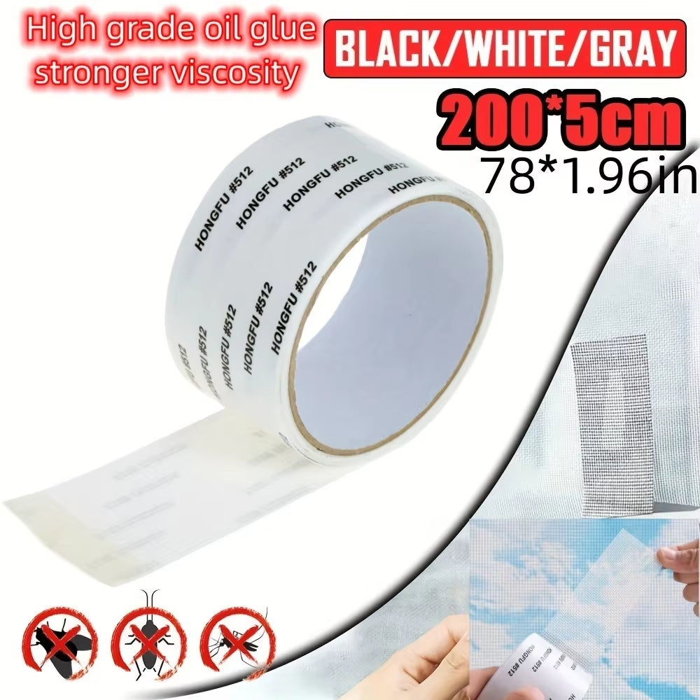1 Roll 2M Strong Self-Adhesive Window Screen Repair Tape - Cover Holes and Tears, Keep Insects Out Window Screen Mosquito Net