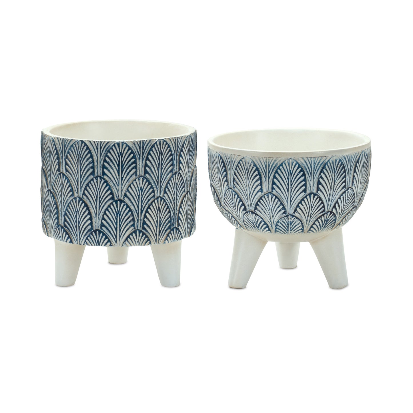 Set of Two Blue And White Polyresin Geometric Pot Planters-1