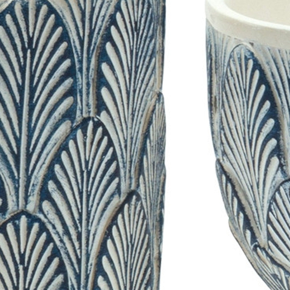 Set of Two Blue And White Polyresin Geometric Pot Planters-4