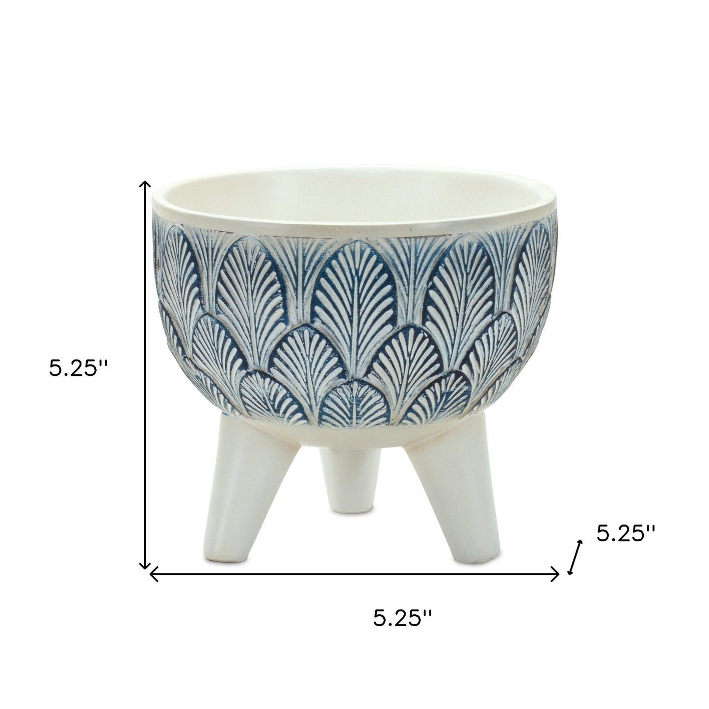 Set of Two Blue And White Polyresin Geometric Pot Planters-5