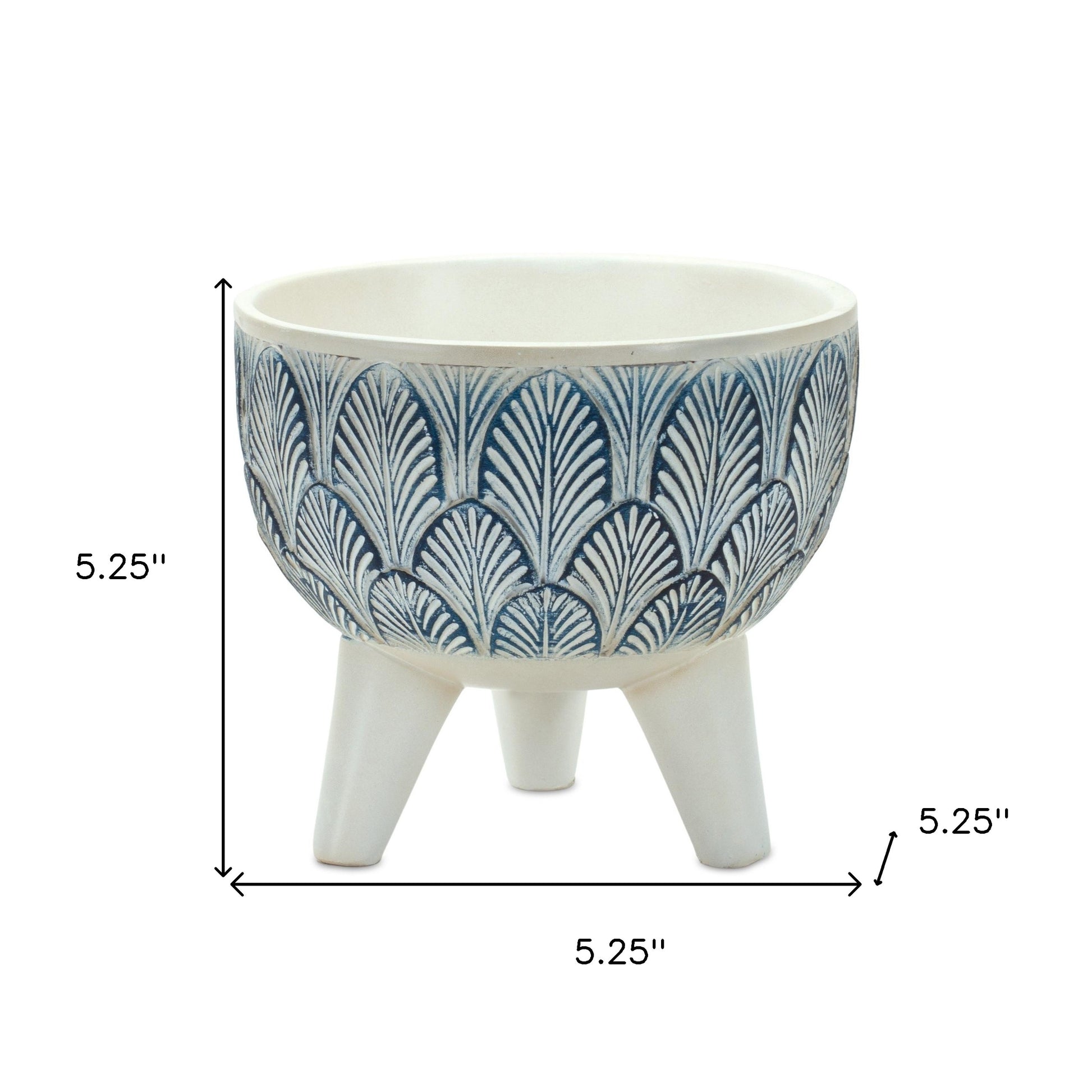 Set of Two Blue And White Polyresin Geometric Pot Planters-5