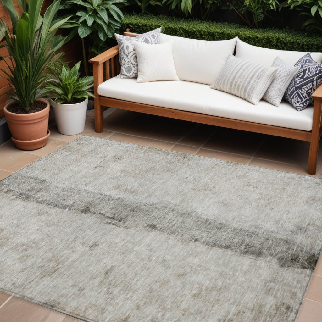 9' X 12' Taupe Beige And Gray Abstract Washable Indoor Outdoor Area Rug-0