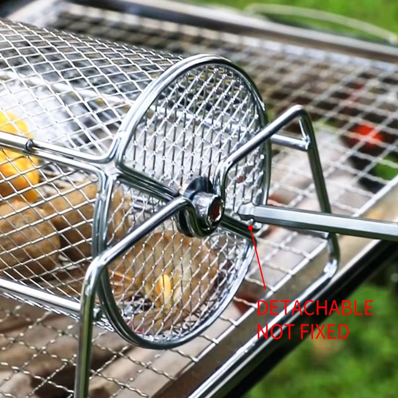 Stainless Steel Rolling BBQ Grill Mesh Basket Grill Rotisserie Basket Roll Barbecue Cage Roaster