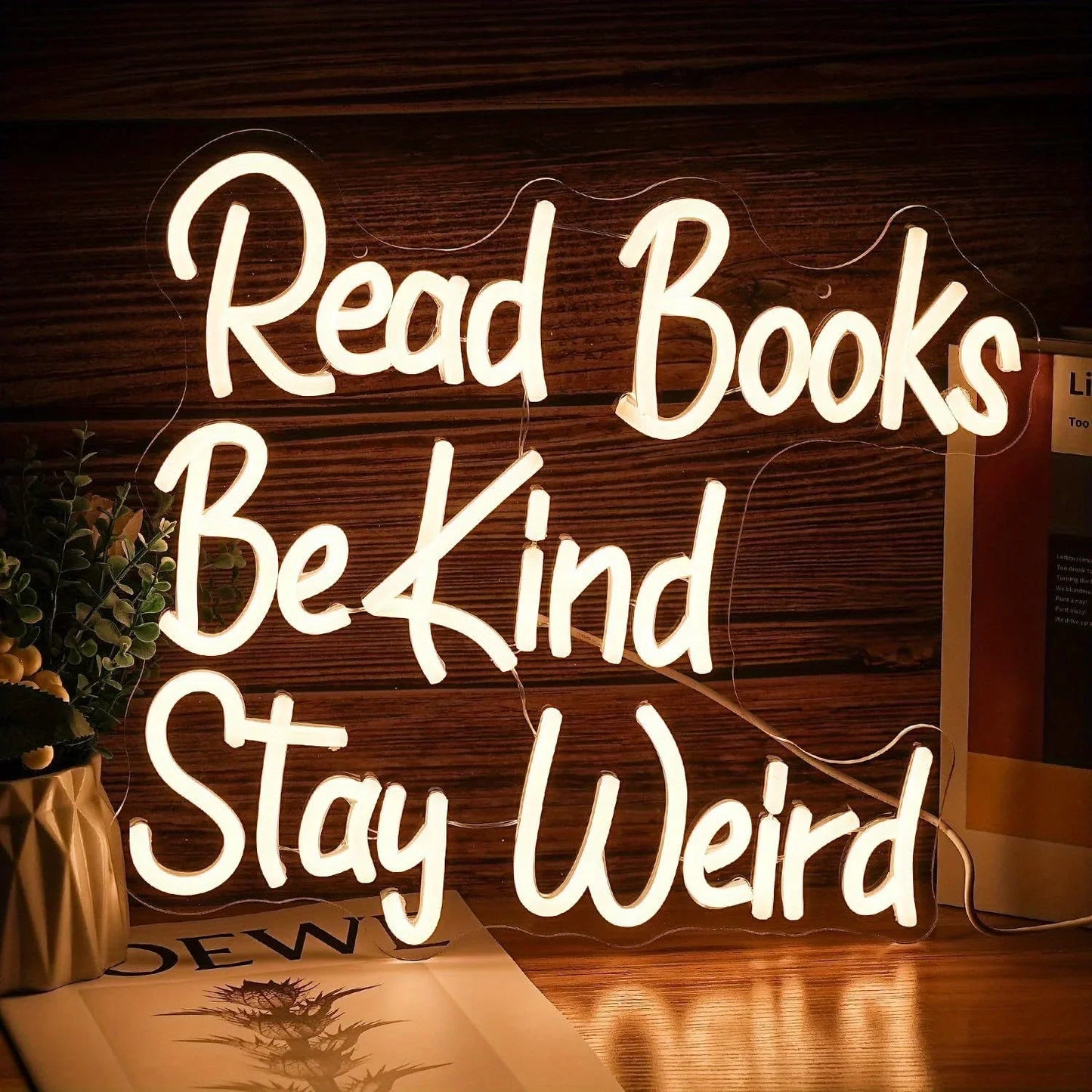 Read Books Be Kind Stay Weird Neon Sign LED Neon Sign Dimmable USB Power Supplied for Bedroom Teacher Library Birthday Gifts