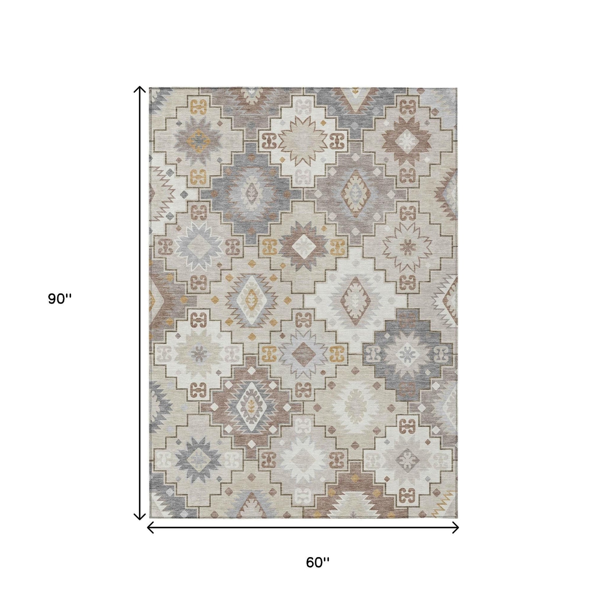 5' X 8' Ivory Gold And Gray Southwestern Washable Indoor Outdoor Area Rug-2