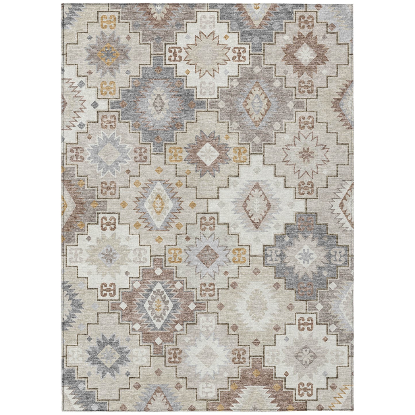 5' X 8' Ivory Gold And Gray Southwestern Washable Indoor Outdoor Area Rug-1