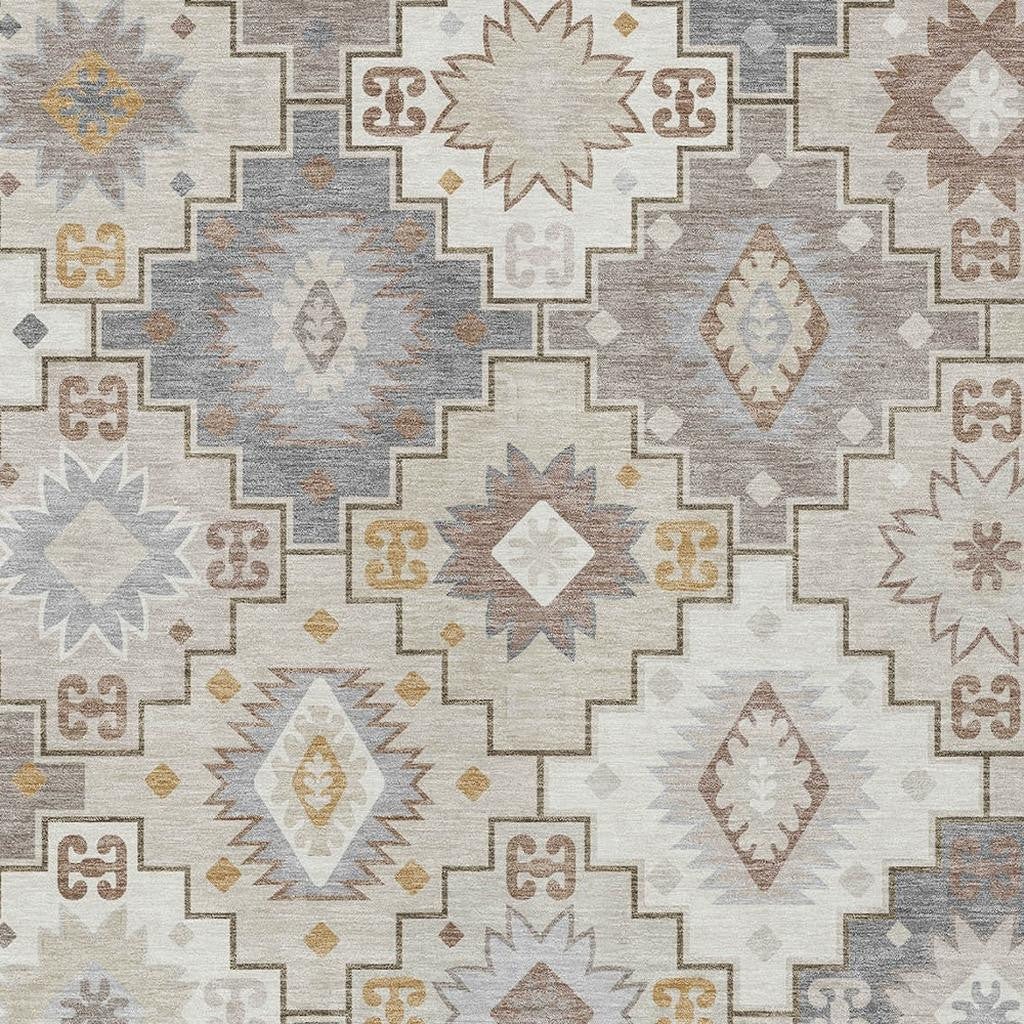 5' X 8' Ivory Gold And Gray Southwestern Washable Indoor Outdoor Area Rug-4