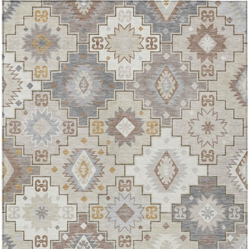 5' X 8' Ivory Gold And Gray Southwestern Washable Indoor Outdoor Area Rug-3