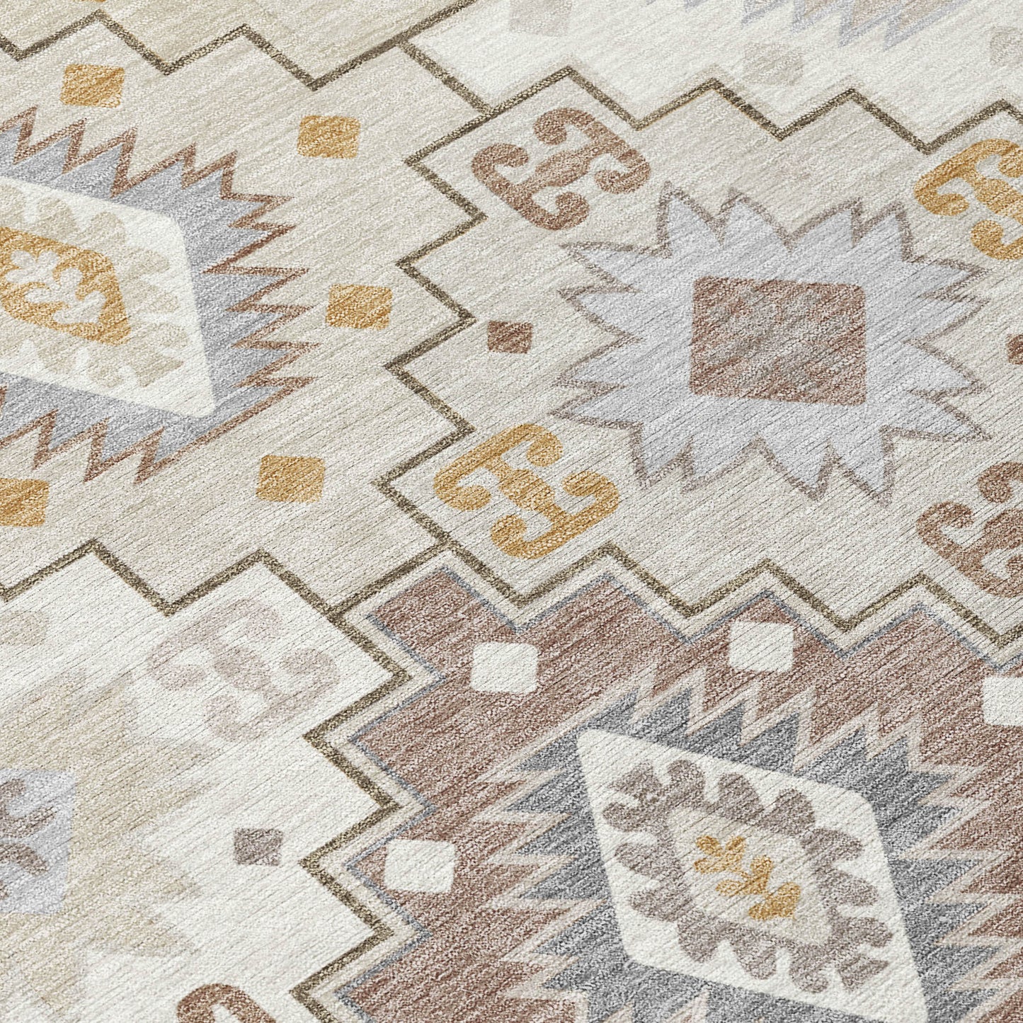 5' X 8' Ivory Gold And Gray Southwestern Washable Indoor Outdoor Area Rug-5