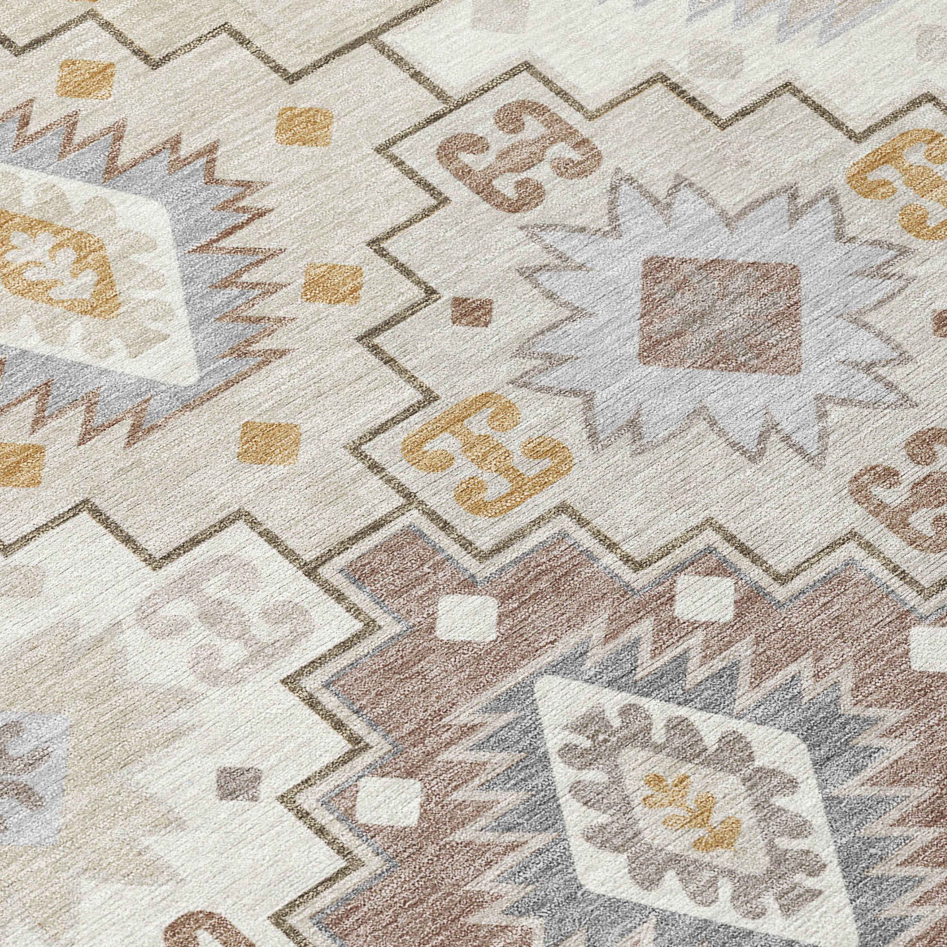 5' X 8' Ivory Gold And Gray Southwestern Washable Indoor Outdoor Area Rug-5