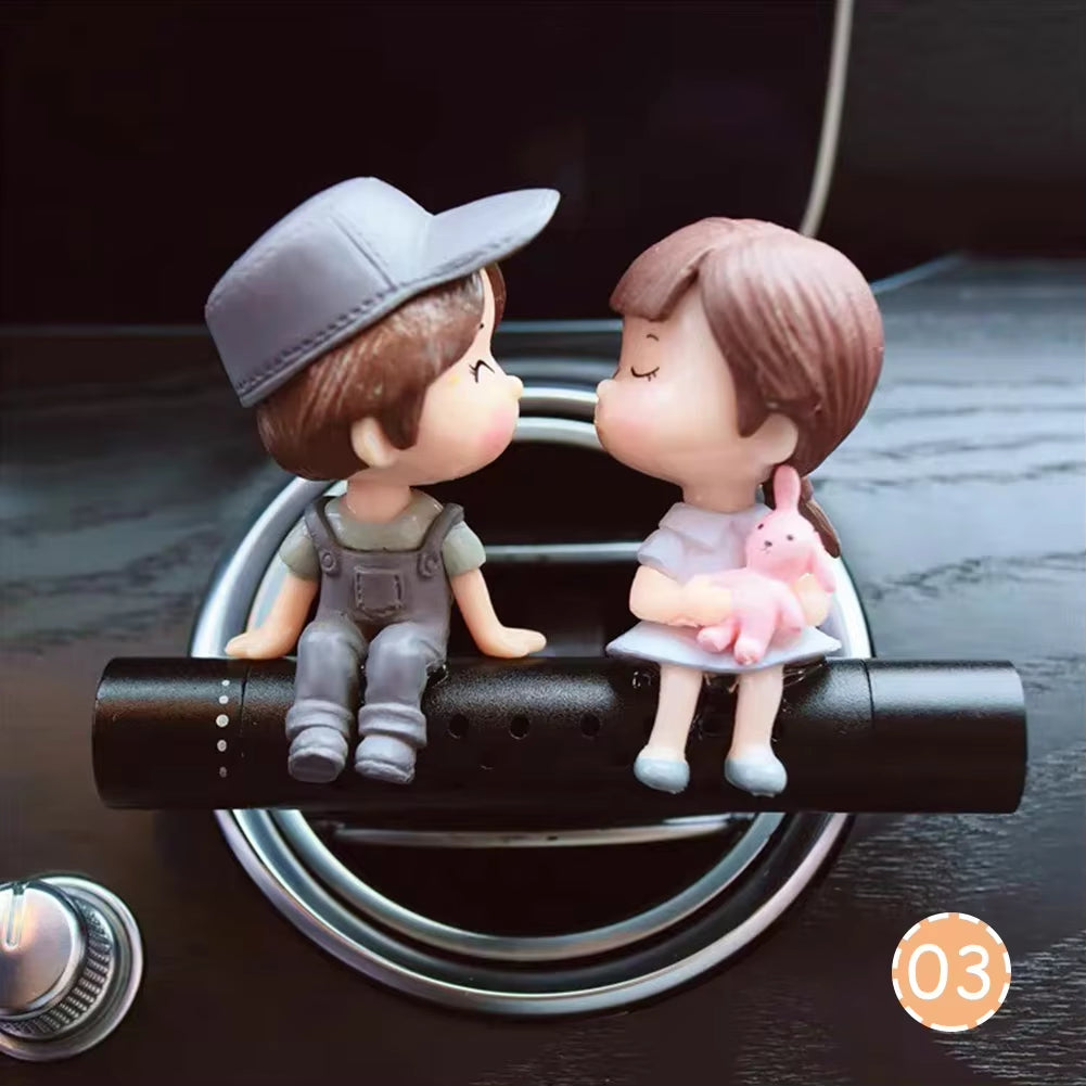 Car Air Freshener Cute Couple Doll Cartoon Lovers Car Accessories Interior Metal Aromatherapy Air Vent Clip Perfume Ornament