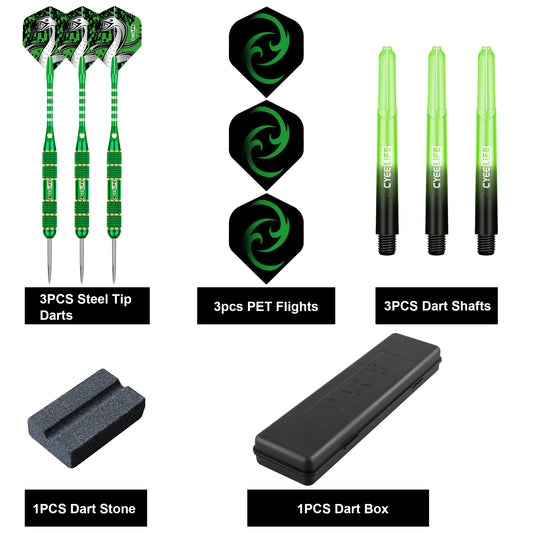 24G Professional Dart Set 3PCS Steel Tip Darts Flights Anti-Fall Hard Dart Pure Copper Dart Flying for Dartboard Green