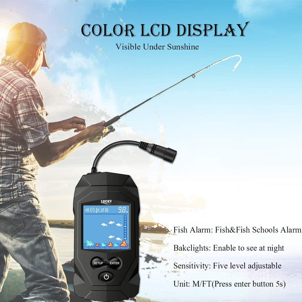 Portable Fish Finders Wired Transducer Kayak Fish Finder Kit Portable Depth Finder LCD Display for Kayak Boat Ice Fishing
