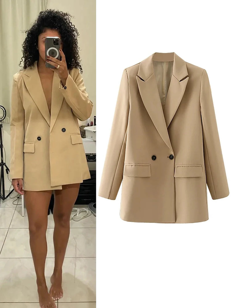 TRAF Blazer Woman Black Beige Khaki Blue Green Gray Women Coat Fashion Office Wear Women'S Blazers Jacket Outerwears 2024