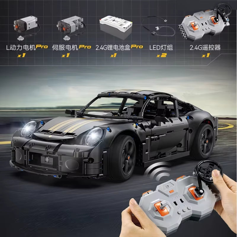1655Pcs 1:10 New 2024 RC Classic Germany 2019 Sports Car LED Building Blocks City Remote Control Racing Car Bricks Toys Boy