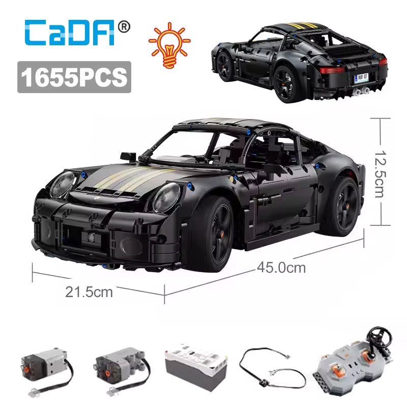 1655Pcs 1:10 New 2024 RC Classic Germany 2019 Sports Car LED Building Blocks City Remote Control Racing Car Bricks Toys Boy