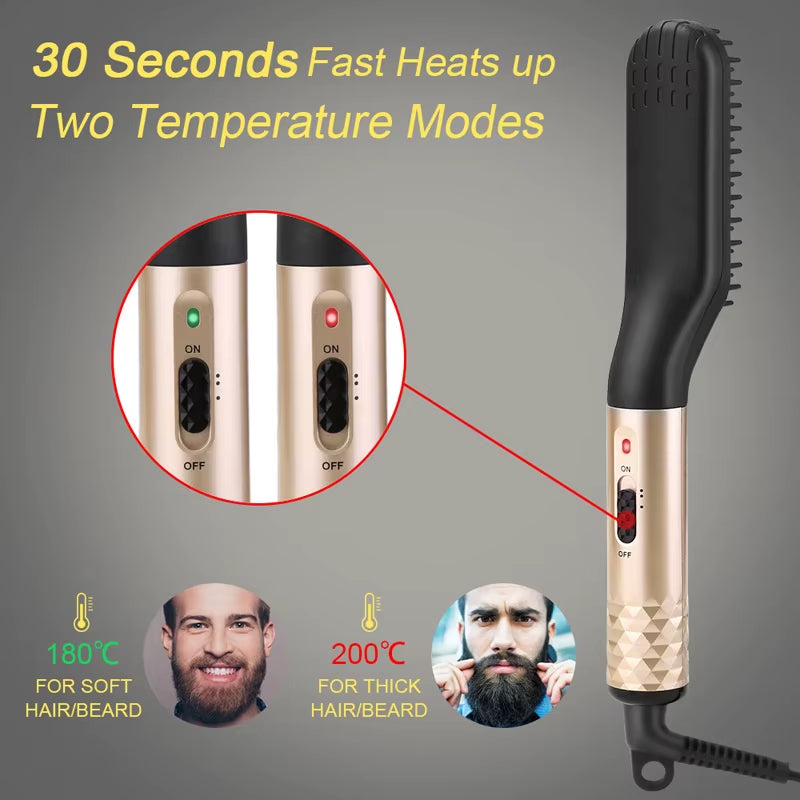 Multifunctional Mini Beard Straightener Quick Heated Comb Anti-Scald for Men Beard and Hair One-Piece Styling Straight Hair Comb