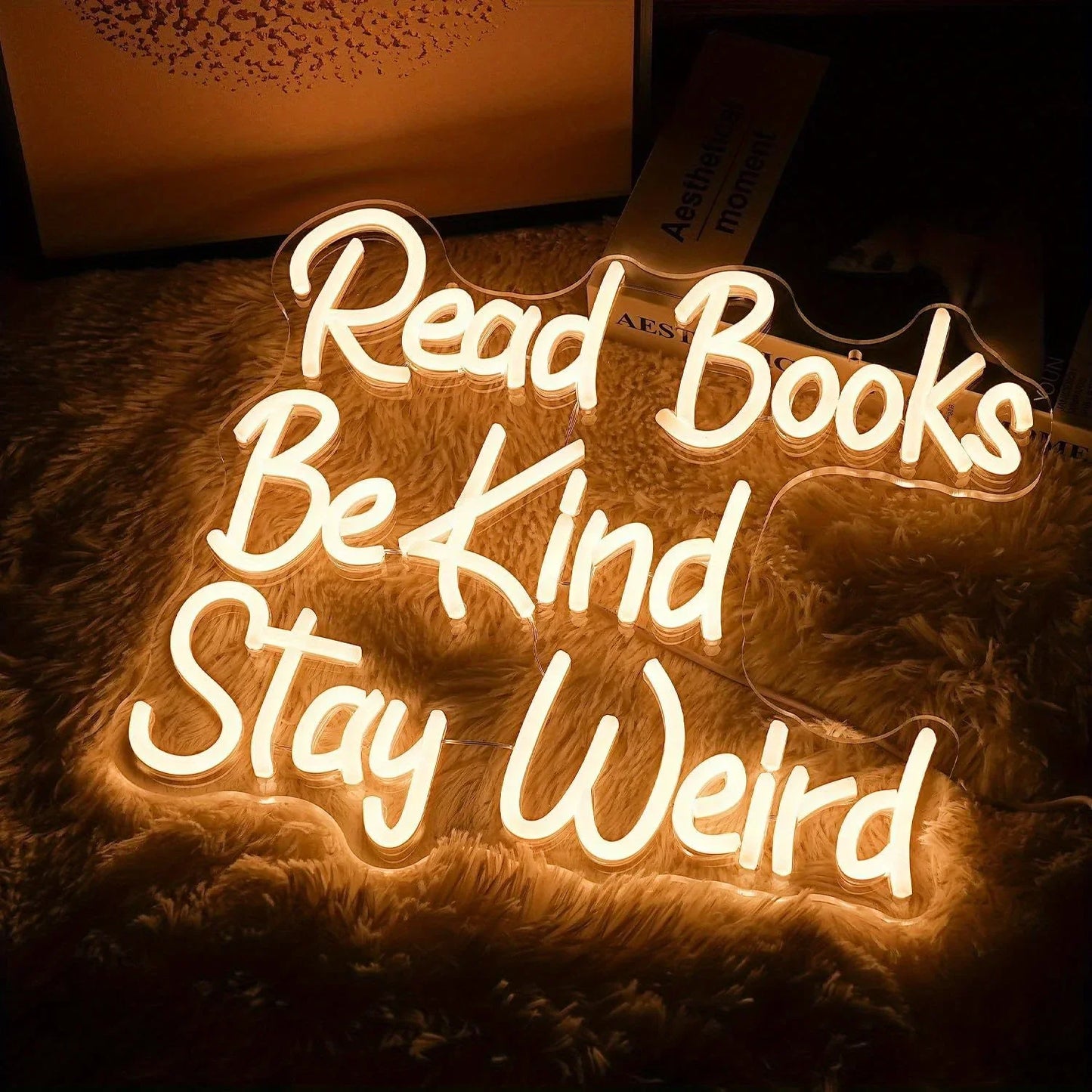 Read Books Be Kind Stay Weird Neon Sign LED Neon Sign Dimmable USB Power Supplied for Bedroom Teacher Library Birthday Gifts