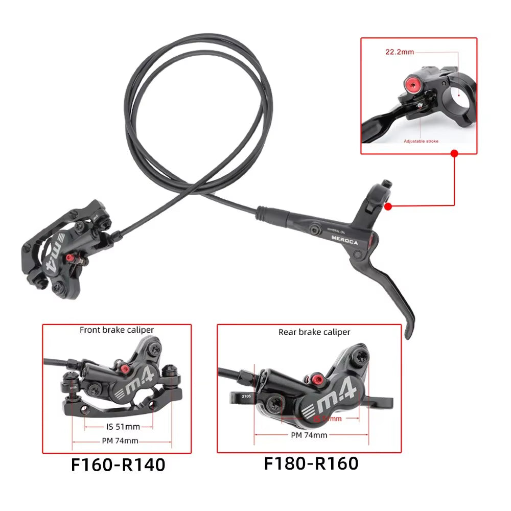 4-Piston MTB Hydraulic Brake Set with Silicone Protective Cover Front and Rear Brake 800Mm/1400Mm Bike Disc Brake for MTB