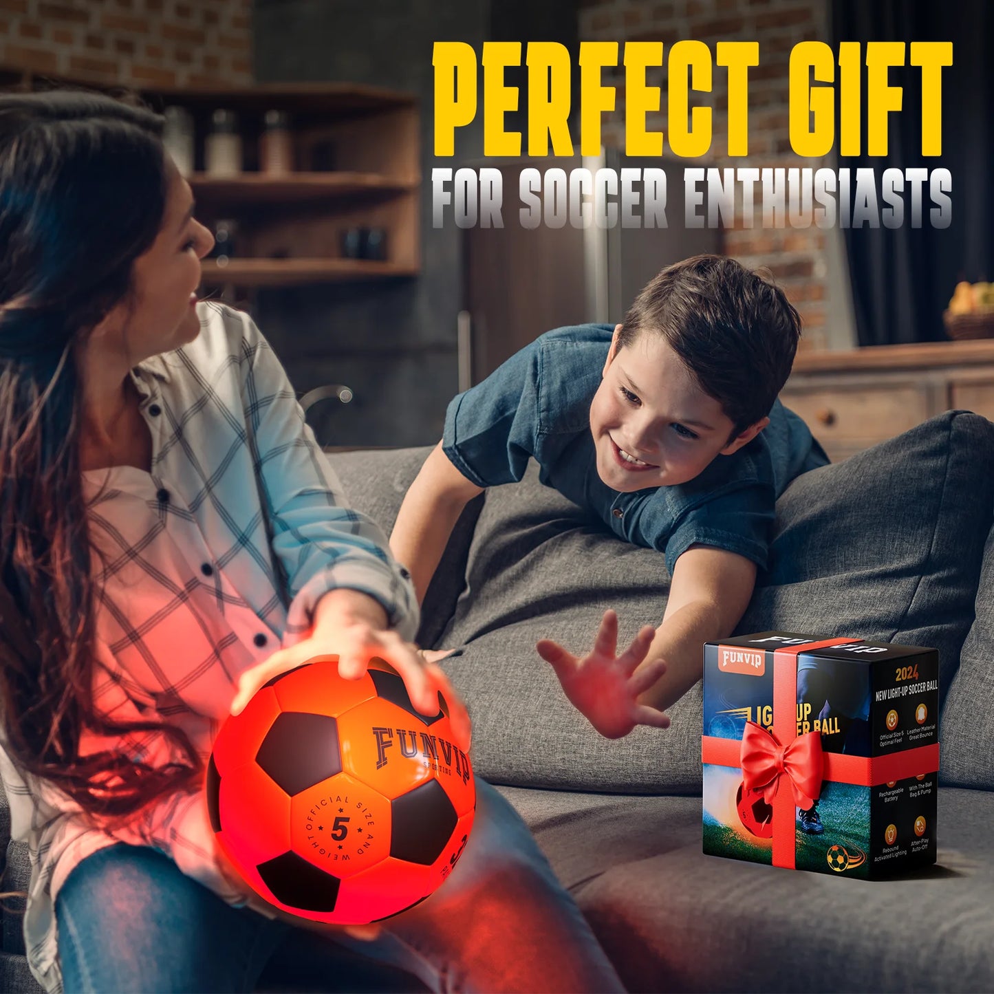 Light up Soccer Ball Official Size 5 for Kids 8-12, LED Rechargeable Leather Soccer Ball with Bag&Pump, Glow in the Dark outside Toys for Boys Girls, Birthday Christmas Gift for Teens Adults