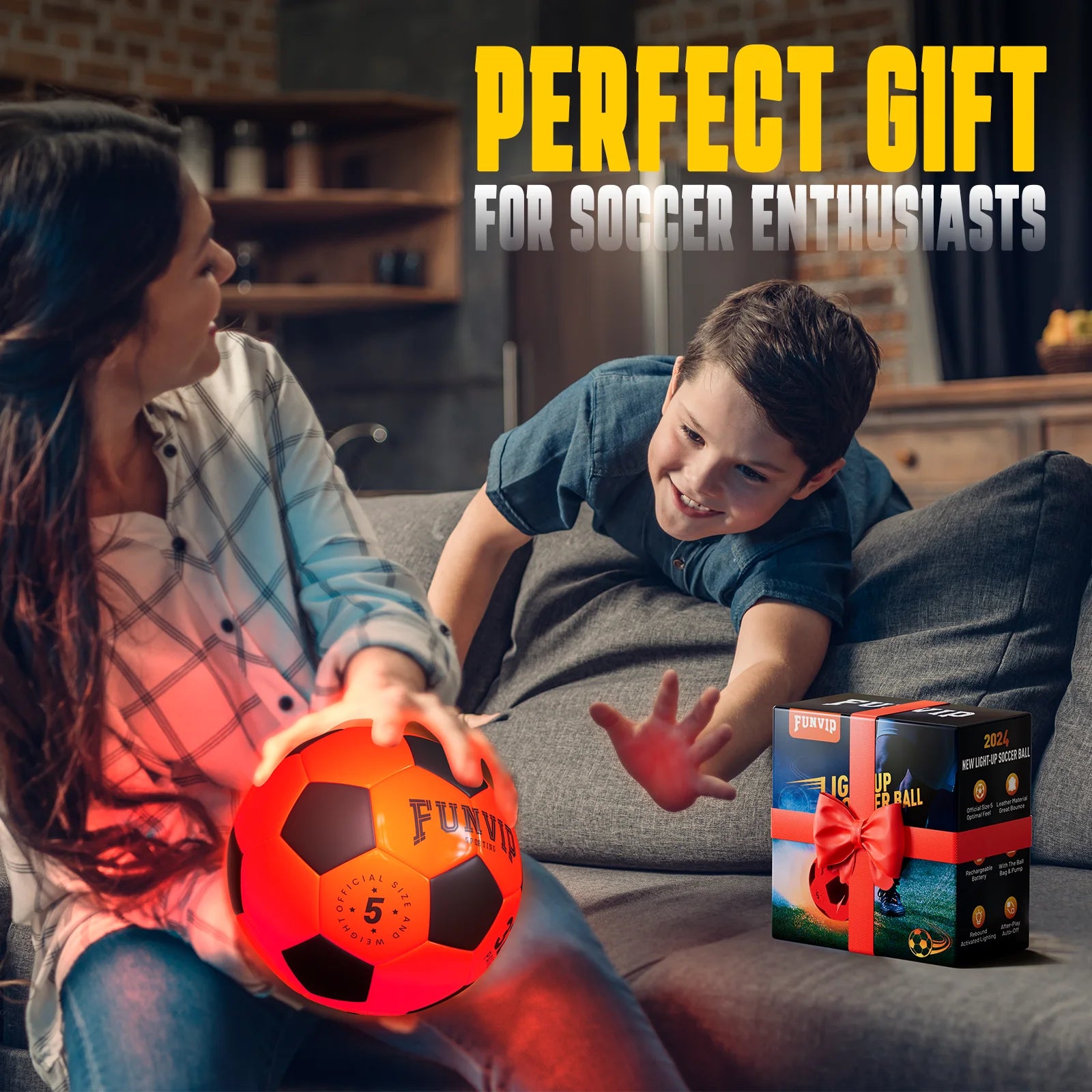 Light up Soccer Ball Official Size 5 for Kids 8-12, LED Rechargeable Leather Soccer Ball with Bag&Pump, Glow in the Dark outside Toys for Boys Girls, Birthday Christmas Gift for Teens Adults