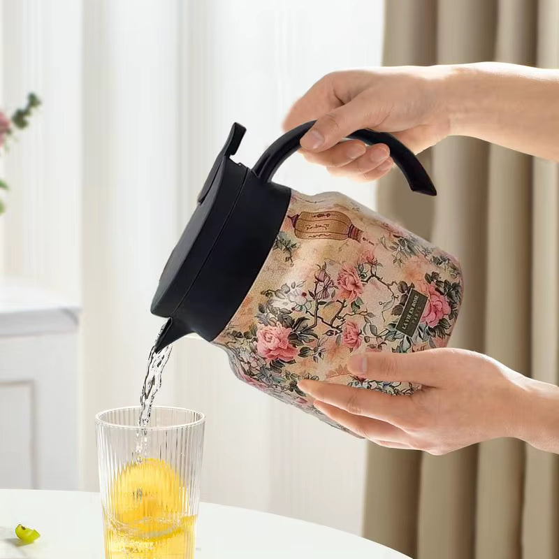 Vintage Floral Pattern Tea Thermos Coffee Pot Tea Separation Thermal Insulation Pot Household Simple Pattern Exquisite