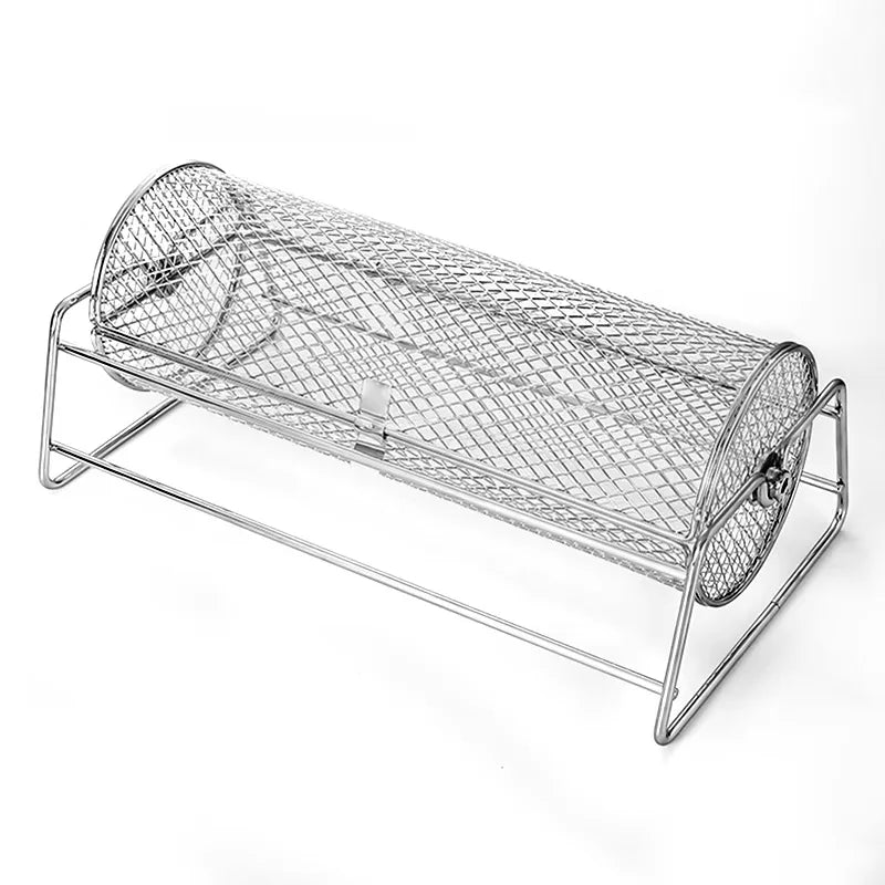 Stainless Steel Rolling BBQ Grill Mesh Basket Grill Rotisserie Basket Roll Barbecue Cage Roaster