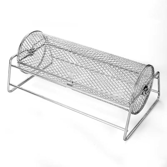 Stainless Steel Rolling BBQ Grill Mesh Basket Grill Rotisserie Basket Roll Barbecue Cage Roaster