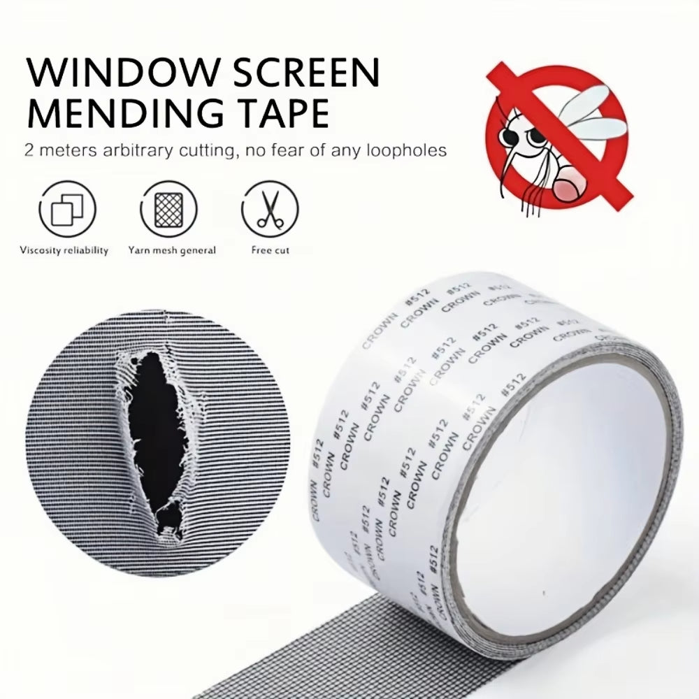 1 Roll 2M Strong Self-Adhesive Window Screen Repair Tape - Cover Holes and Tears, Keep Insects Out Window Screen Mosquito Net