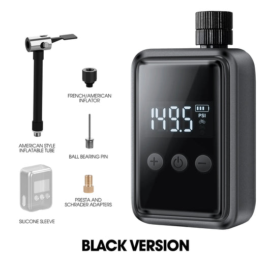 150 PSI Portable Pocket Bike Electric Air Pump Rechargeable Compressor Tire Inflator Digital Gauge Display Tire Pressure Gauge