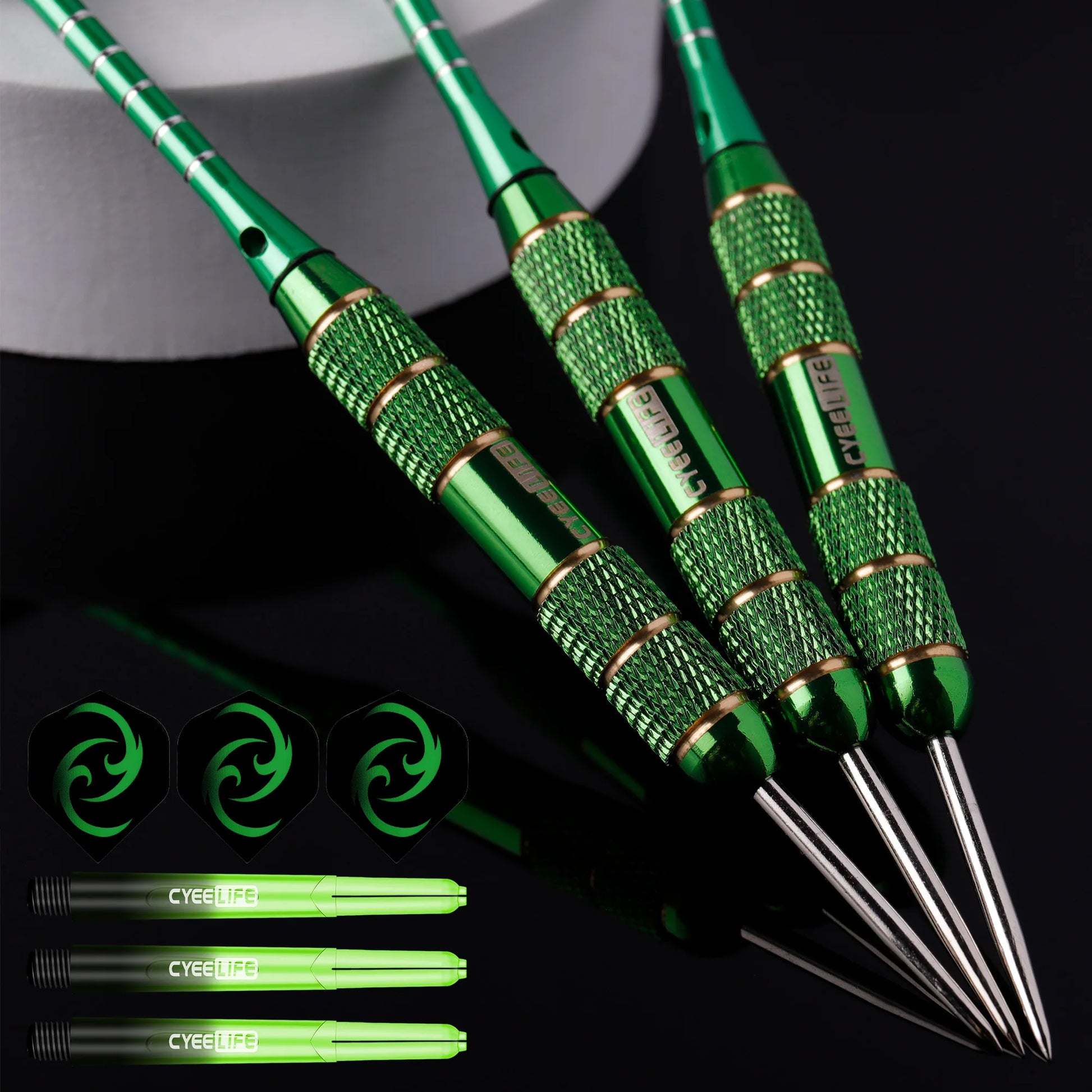 24G Professional Dart Set 3PCS Steel Tip Darts Flights Anti-Fall Hard Dart Pure Copper Dart Flying for Dartboard Green