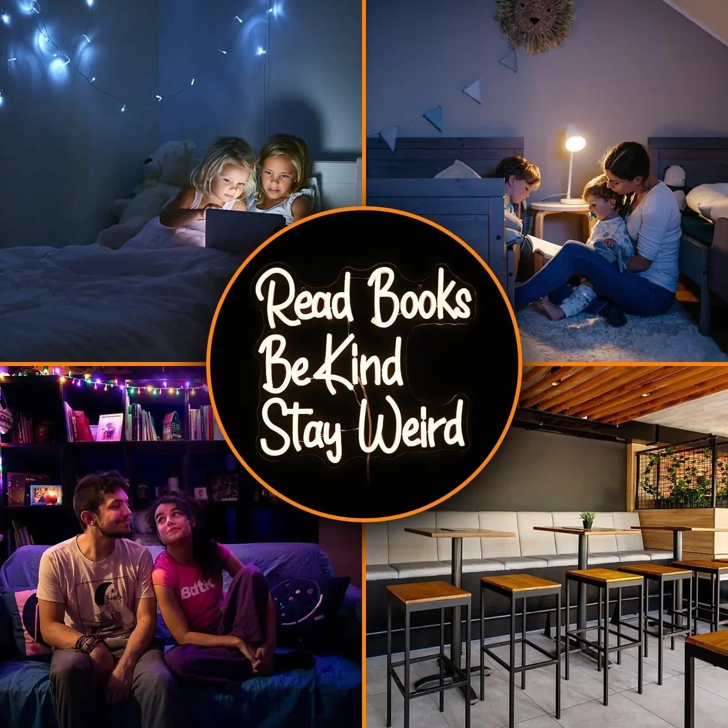 Read Books Be Kind Stay Weird Neon Sign LED Neon Sign Dimmable USB Power Supplied for Bedroom Teacher Library Birthday Gifts