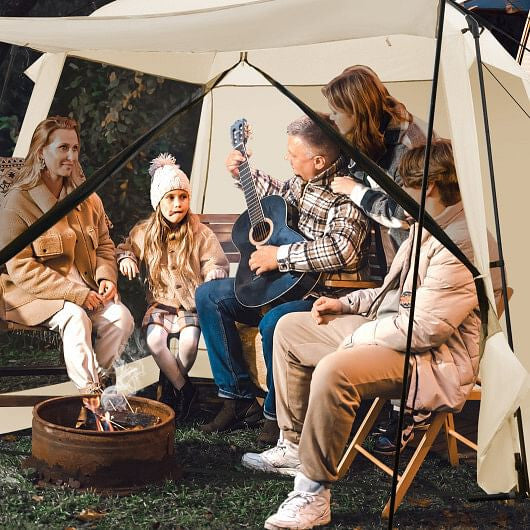 10 x 10 Feet Screened Canopy Tent w/ Vestibule and Zippered Door-Beige-1