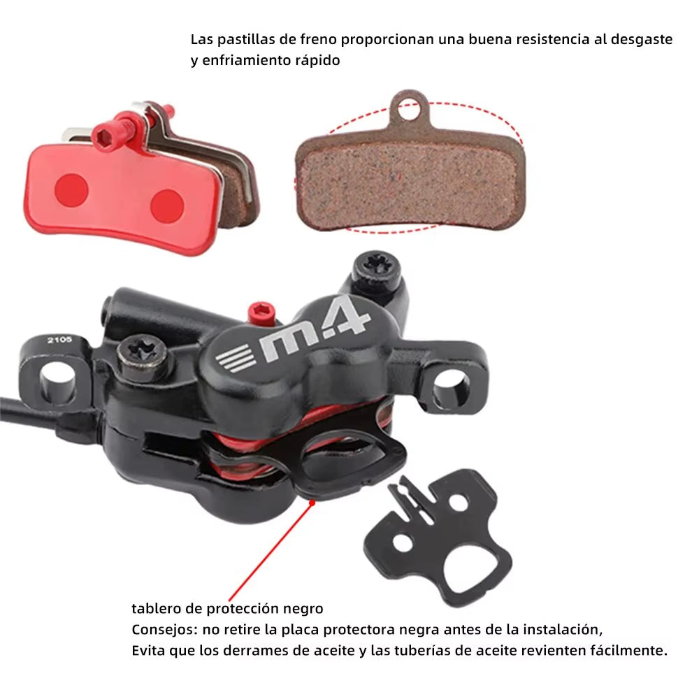 4-Piston MTB Hydraulic Brake Set with Silicone Protective Cover Front and Rear Brake 800Mm/1400Mm Bike Disc Brake for MTB