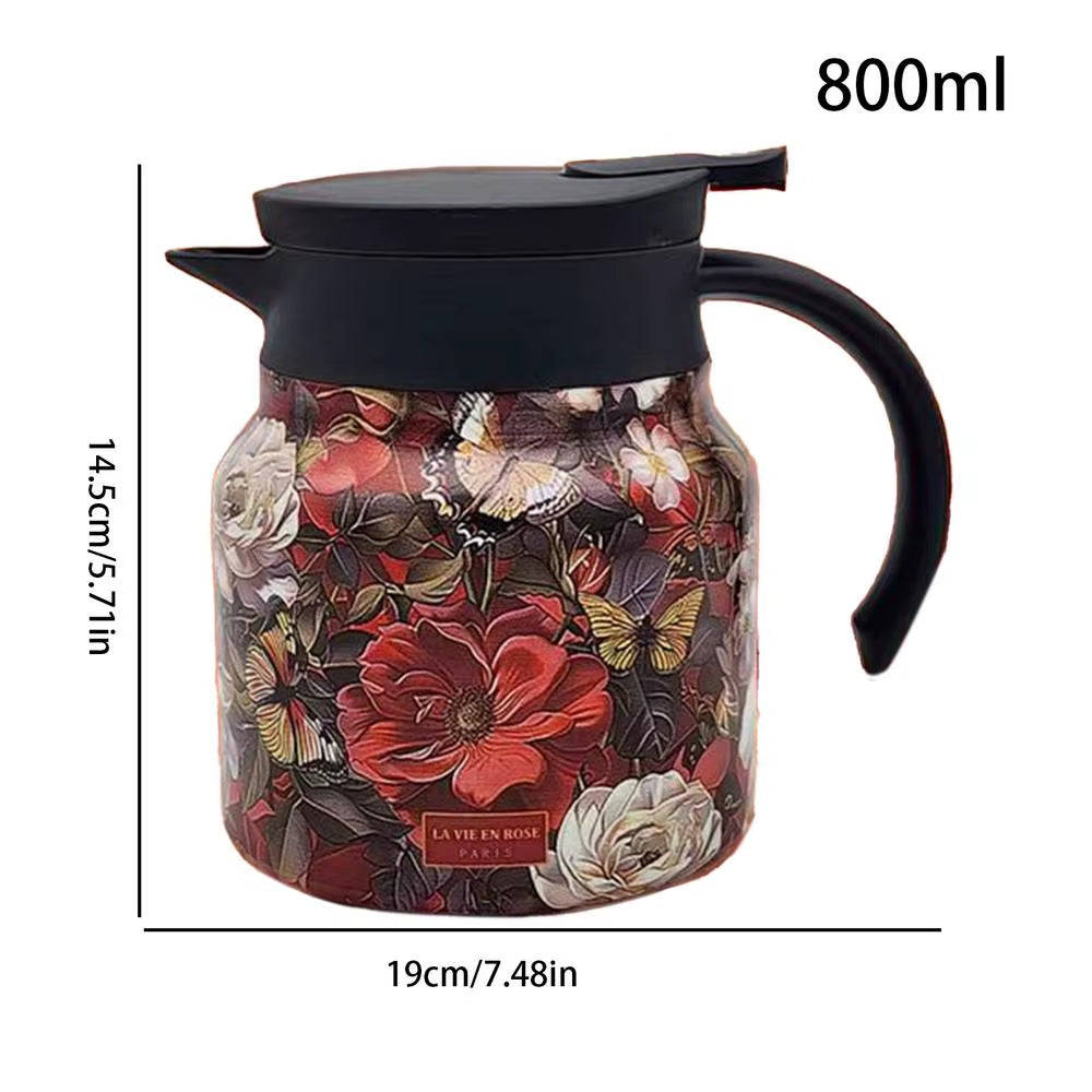 Vintage Floral Pattern Tea Thermos Coffee Pot Tea Separation Thermal Insulation Pot Household Simple Pattern Exquisite
