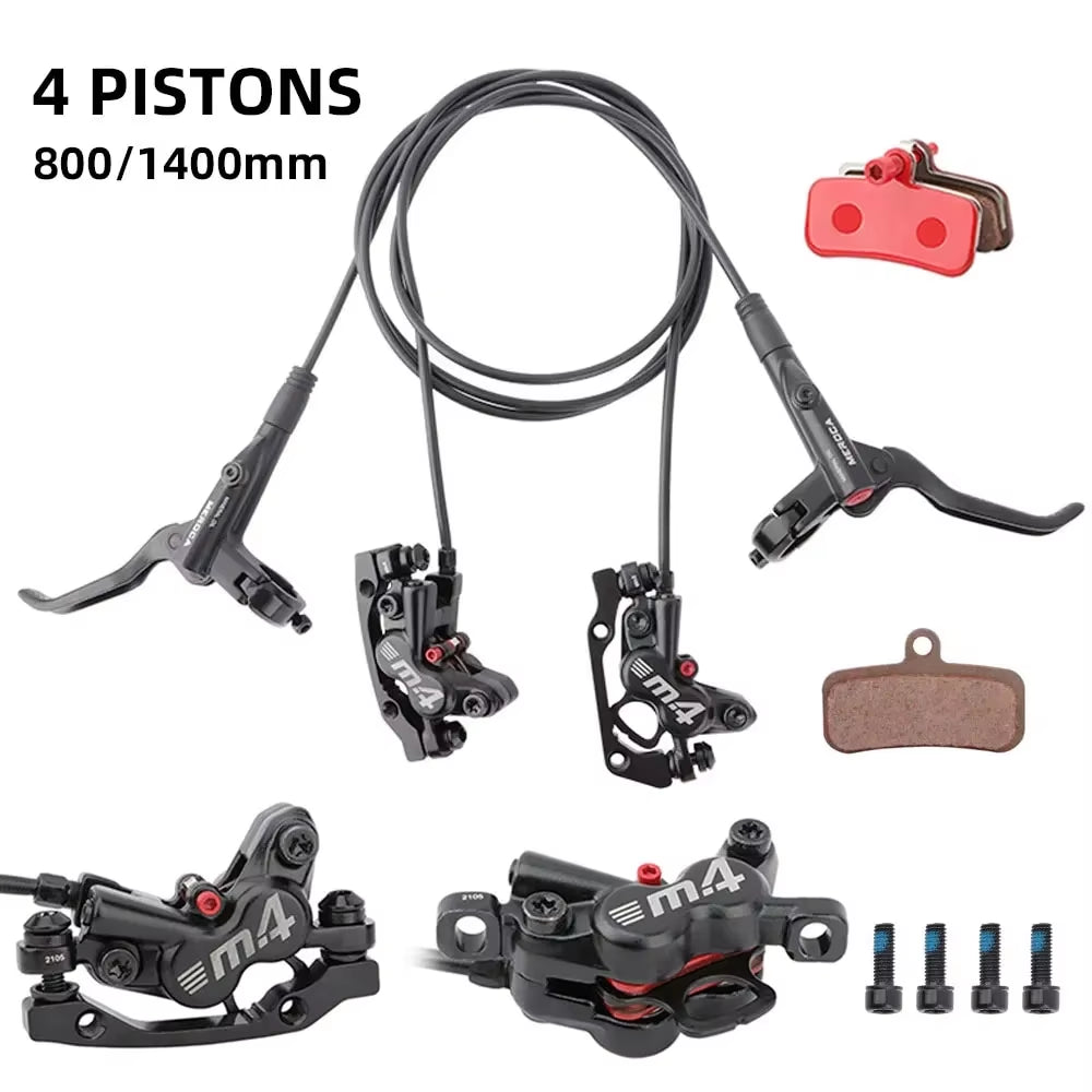4-Piston MTB Hydraulic Brake Set with Silicone Protective Cover Front and Rear Brake 800Mm/1400Mm Bike Disc Brake for MTB