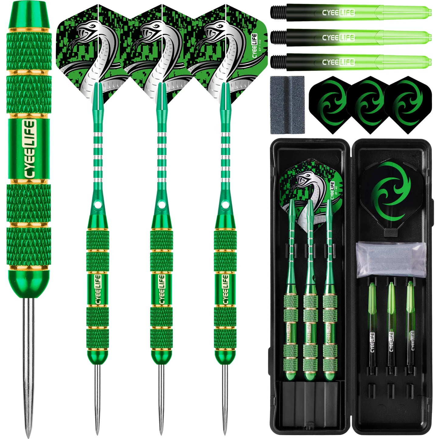 24G Professional Dart Set 3PCS Steel Tip Darts Flights Anti-Fall Hard Dart Pure Copper Dart Flying for Dartboard Green
