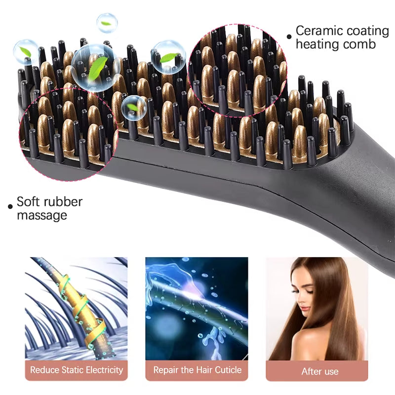 Multifunctional Mini Beard Straightener Quick Heated Comb Anti-Scald for Men Beard and Hair One-Piece Styling Straight Hair Comb